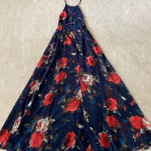 Navy floral lace up Maxi dress New with tags size small
